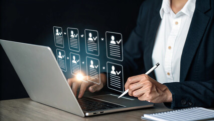 Checking documents on virtual screen, Document management concept