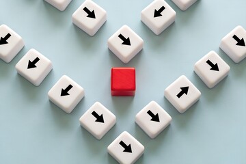 Central Red Cube with Incoming Arrows Representing Focus, Targeting, and Decision-Making Pressure

