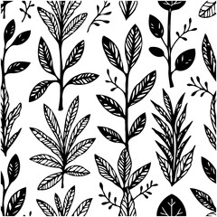 Elegant Botanical Seamless Pattern: Black and White Vector Illustration for Design