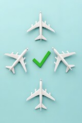 Fototapeta premium Airplane with Check Mark Symbolizing Travel Recovery and Post-Pandemic Flight Approval