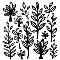 Elegant botanical vector illustration showcasing a diverse collection of foliage