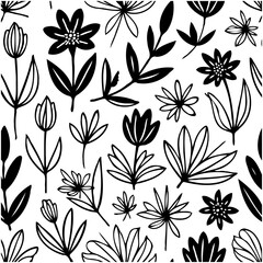 Elegant botanical pattern with monochrome floral elements for creative designs