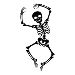 Dancing Skeleton Silhouette, Vector, Illustration, Outline, Icon, Logo, White Background.