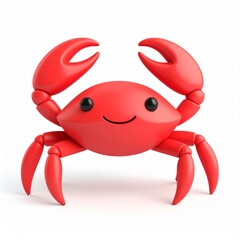 Fototapeta premium Smiling Red Cartoon Crab on White Background
