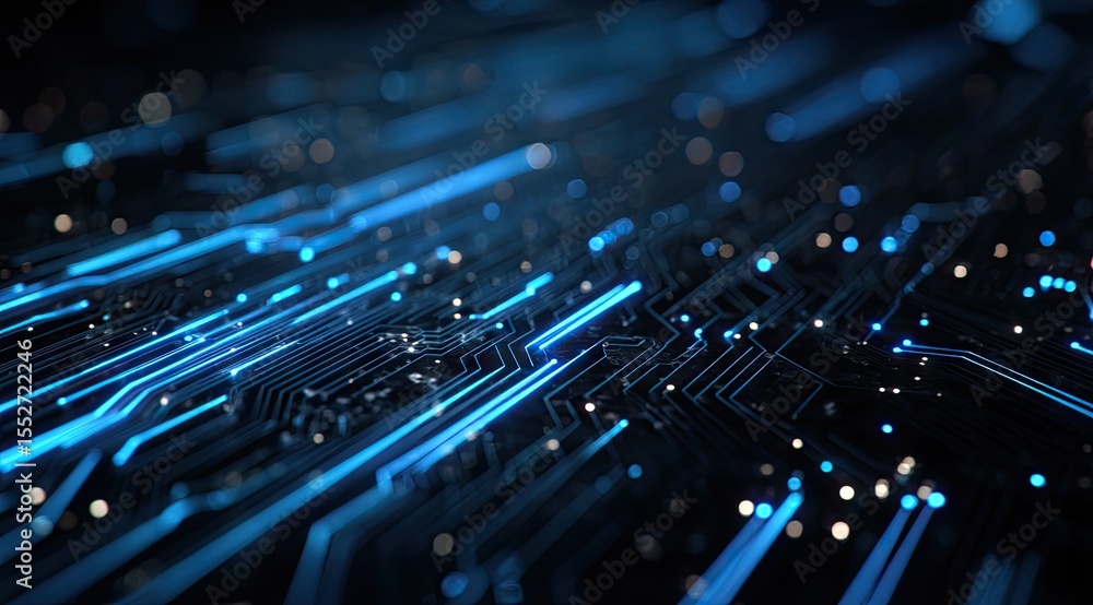 Aufkleber abstract digital circuit board with glowing blue lines and nodes, creating a futuristic tech backgro