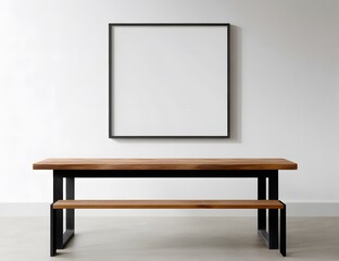 Modern wooden dining table with bench.