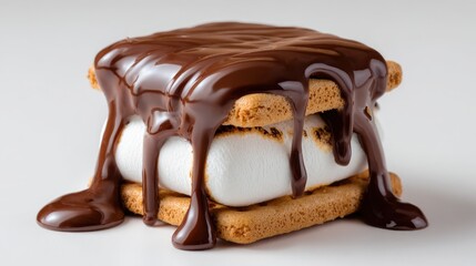 Sweet Indulgence: A close-up shot captures a perfectly crafted s'more, with a gooey marshmallow nestled between graham crackers and rich chocolate, embodying a moment of pure delight.