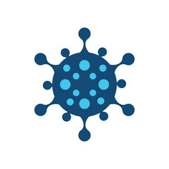 Modern flat-style vector icon representing a virus particle, inspired by COVID-19 and other infectious pathogens. Ideal for use in healthcare designs, pandemic awareness campaigns, virus prevention.