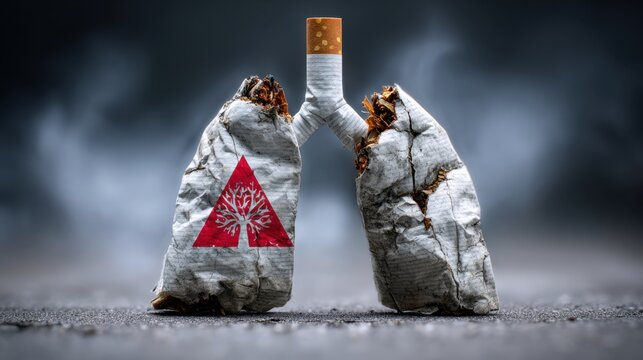 Smoker's Lungs: A conceptual image of lungs crafted from cigarettes, graphically highlighting the detrimental effects of smoking and promoting awareness of health risks.