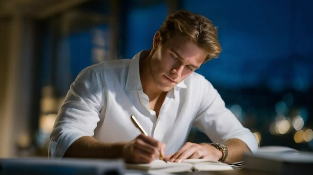 A doctoral candidate sketches thesis diagrams at night