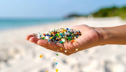 手から零れ落ちるマイクロプラスチックGenerated image