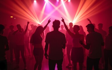 young people dancing at night party or disco. High quality