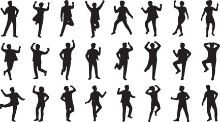 Joyful people dancing silhouette collection with raised arms and expressive movement