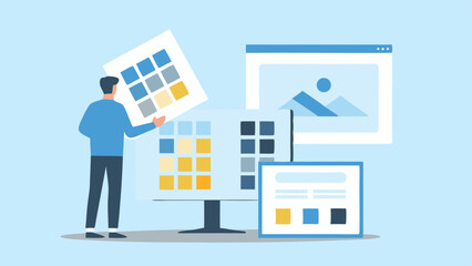 Designer Creating Website Template Color Palettes for Mockup Creative Process User Interface Design