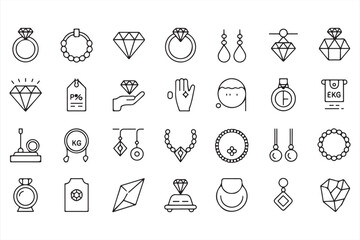 Gemstone and accessory vector icons in outline style for luxury fashion and retail design
