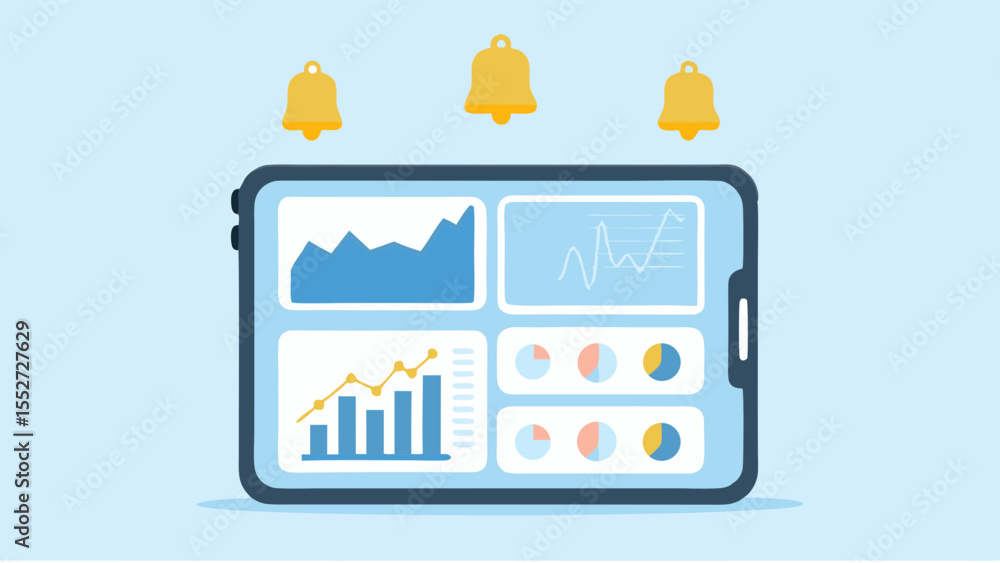 mobile data analysis dashboard and notification graphs charts data visualization tablet technology