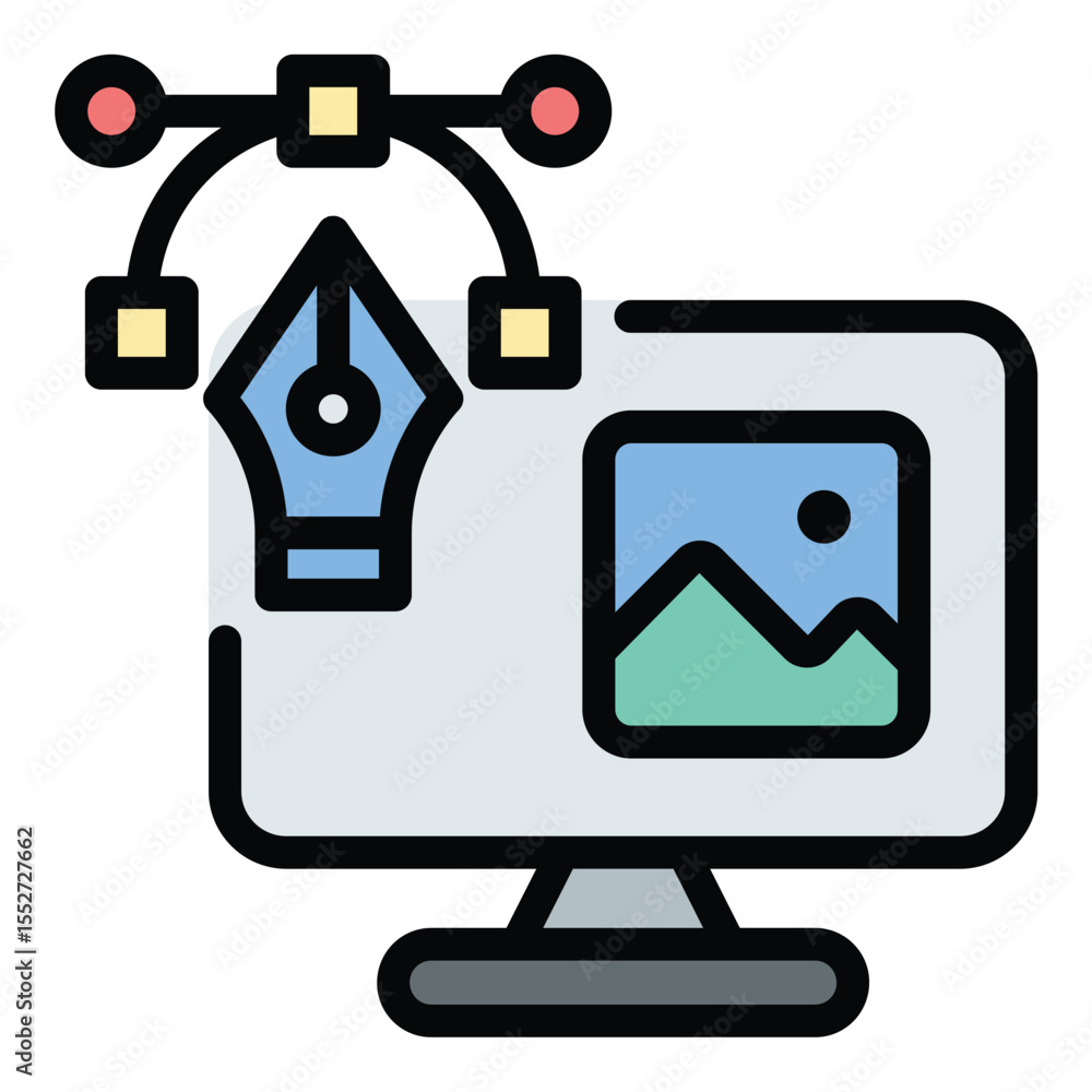 Poster graphic design icon flat line style illustration representing visual content creation and artistic c