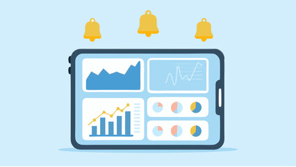Mobile Data Analysis Dashboard and Notification Graphs Charts Data Visualization Tablet Technology