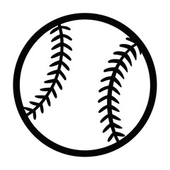 Black and White Baseball Outline Featuring Stitching and a Circular Border on White