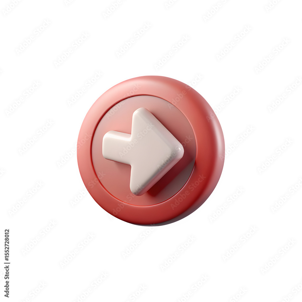 Poster 3d rendered red circular button with a white arrow pointing to the right