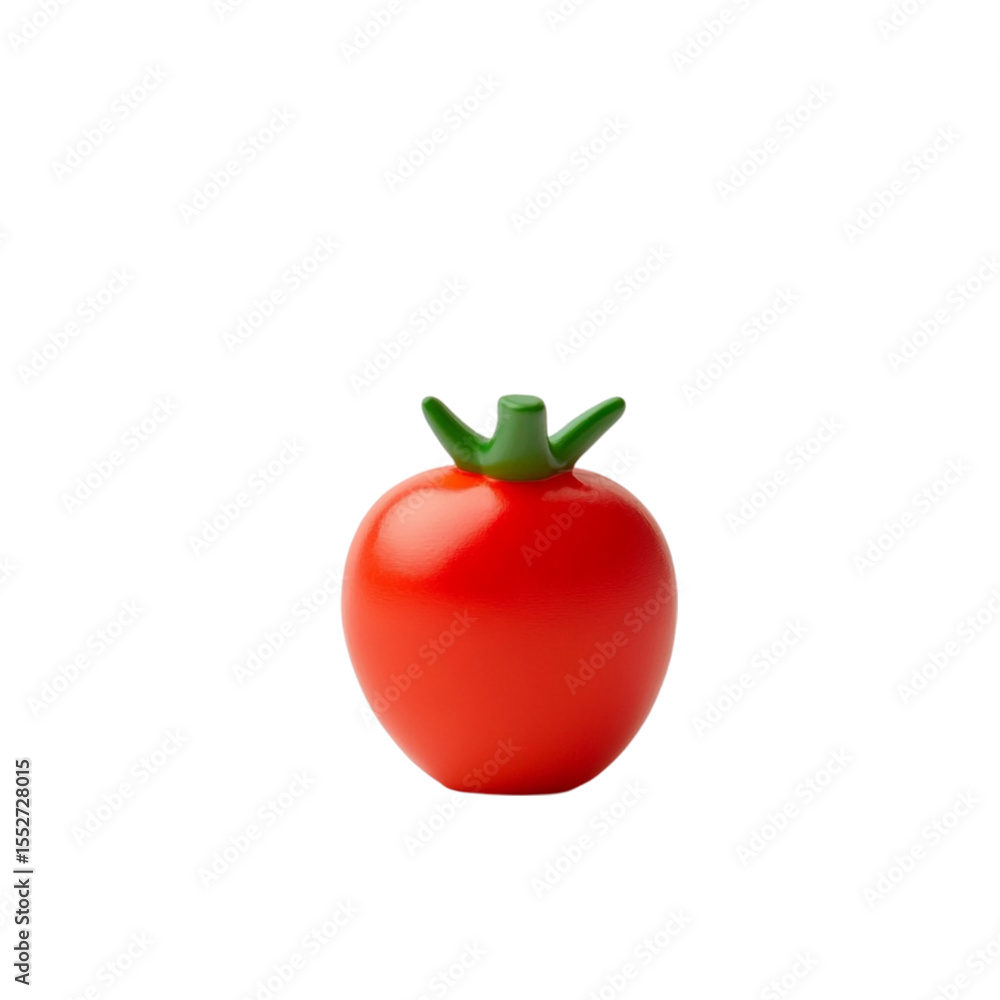 Poster a single red tomato with a green stem on a white background a simple image of a tomato