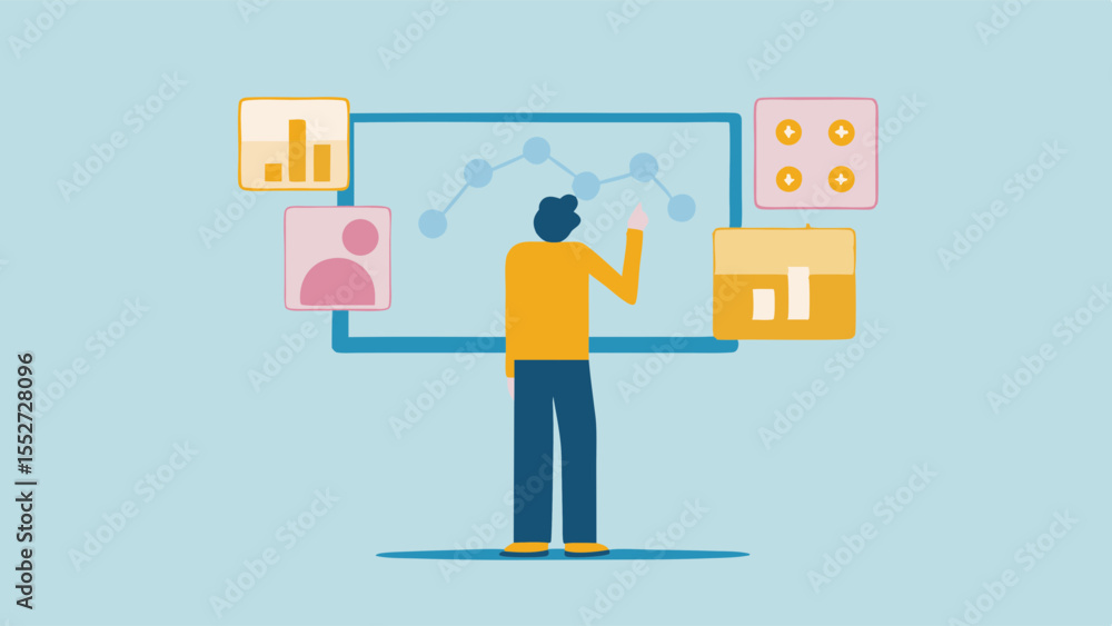 Aufkleber business analysis presentation with charts man presenting data analytics growth forecast and