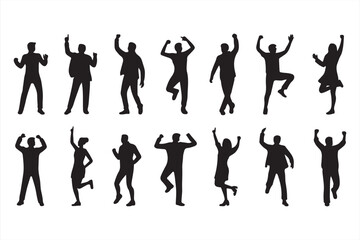 Vector silhouette collection of dancing people in joyful celebration poses