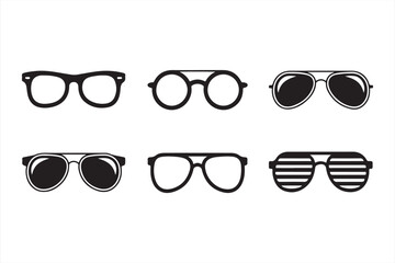 Icon collection of fashionable sunglasses in six different black vector styles