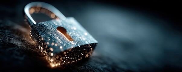 A closeup of a lock on dark surface with glittering texture