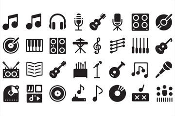 Studio music and DJ icon pack with headphones, microphones, and instruments