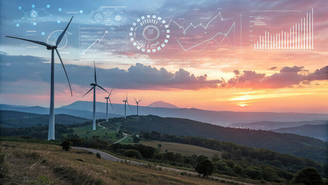 Green energy concept, eco power, Wind turbine located along the countryside