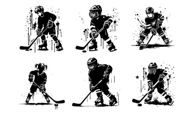 Naklejka premium Hockey Kids player Silhouette Grunge Splatter and Dripping Spray Effects