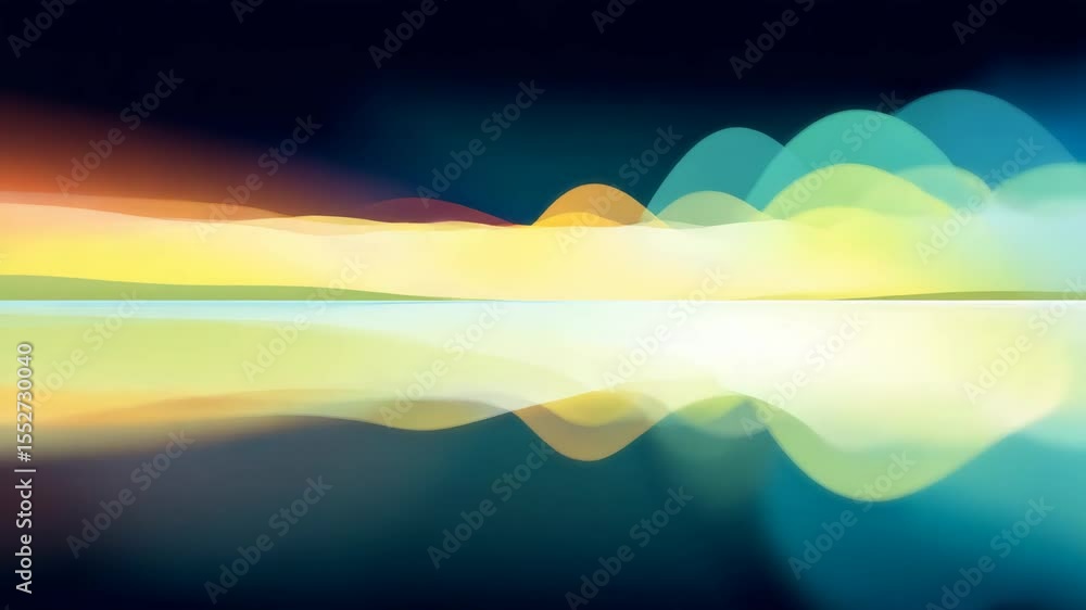 Poster colorful sound waves visualization with smooth gradients and calming atmosphere