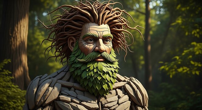 Forest spirit tree man nature guardian wood sculpture fantasy character mythical creature ent treebeard art