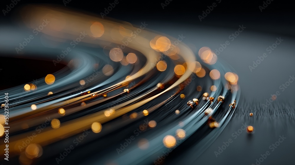 Poster stylized guitar strings with metallic lines and soft light reflections on dark textured background, 