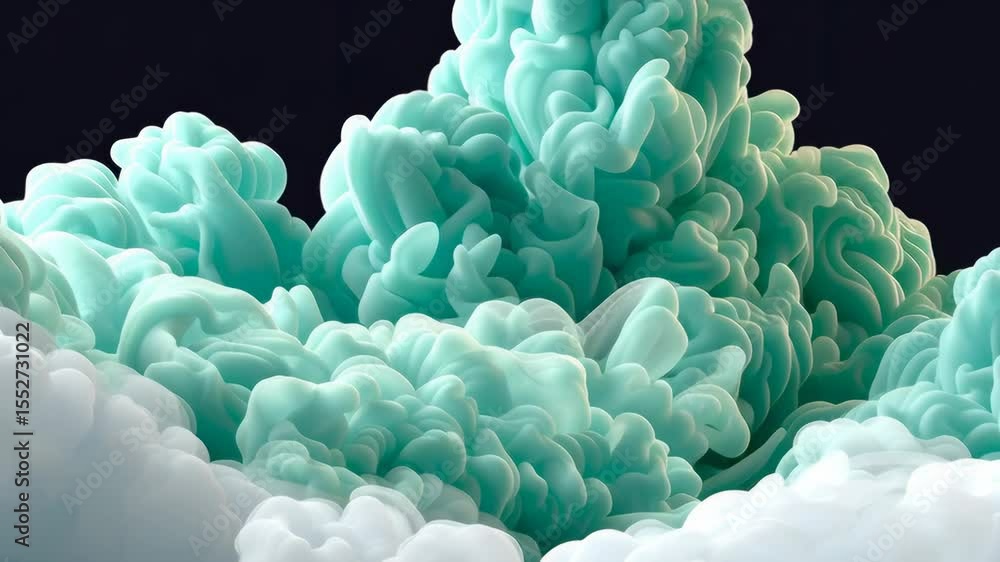 Poster abstract illustration of swirling turquoise and white shapes, resembling soft clouds or waves, creat