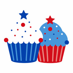 Festive red white and blue cupcakes with stars and sprinkles