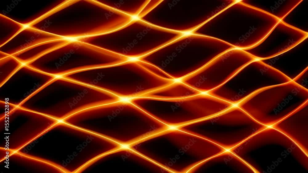 Poster dynamic patterns of flowing orange waves with glowing light on black background