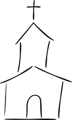 Simple Line Art Drawing of a Church