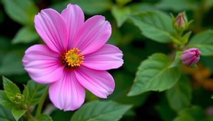 Fototapeta premium a vibrant pink flower with numerous petals that are fully bloomed, positioned in the center of a composition, likely representing a type of wildflower