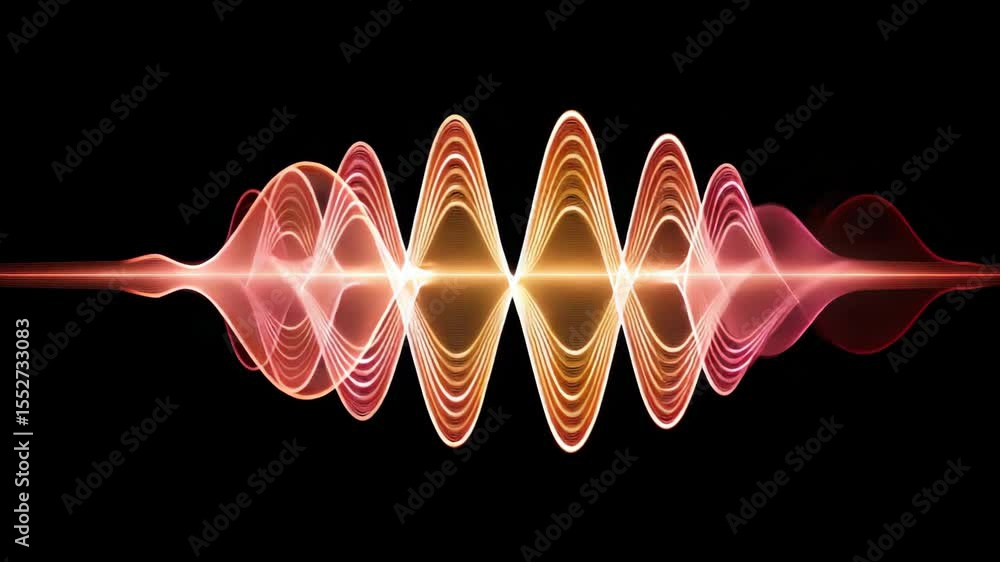 Poster dynamic sound wave pattern with vibrant colors radiating against dark background