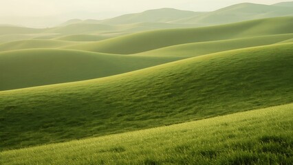 Fototapeta premium Peaceful Rolling Green Hills Serene Landscape with Soft Light And Wide View