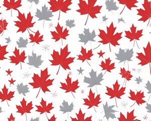 Red and Grey Maple Leaf Pattern Autumnal Design