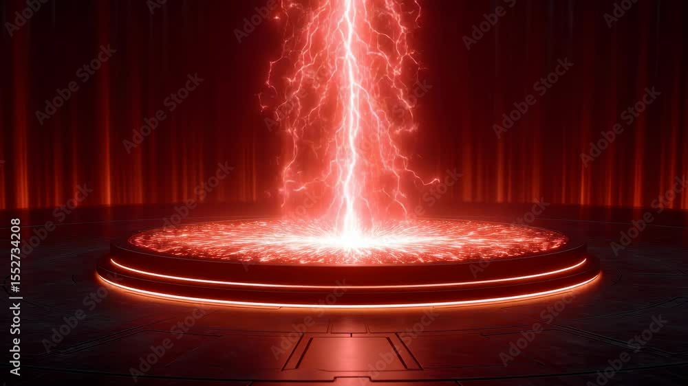 Aufkleber electric sparks emanating from a circular platform with red light in a dark environment