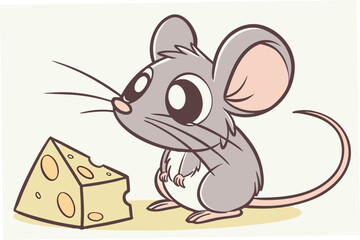 Cute Cartoon Mouse with Cheese Illustration