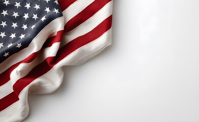 Beautiful American flag on a gray background, a top-view banner design for a US national holiday,