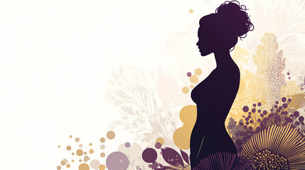 silhouette of elegant woman with floral and abstract botanical background