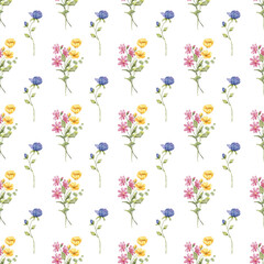 Seamless floral pattern minimalist repeating digital background with watercolor flowers. Fabric wallpaper print texture. Perfectly for backdrop, wrapped paper, linen.