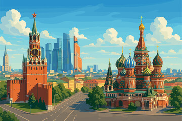 Fototapeta premium Daylight Moscow panorama with Kremlin and Saint Basil’s Cathedral