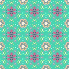 Background floral pattern, fabric design with abstract geometric shapes.